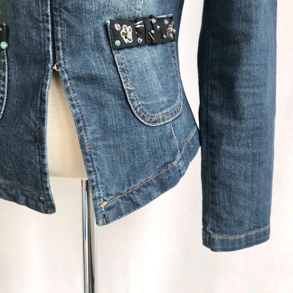 MOSCHINO Jeans  Denim  Collarless Jacket Beading Detail Hook Closure  Size 6 - Picture 5 of 9